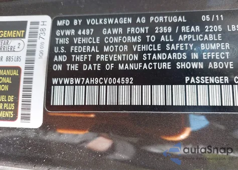 2012 Volkswagen Eos Komfort из США, поврежденный, VIN WVWBW7AH9CV004592